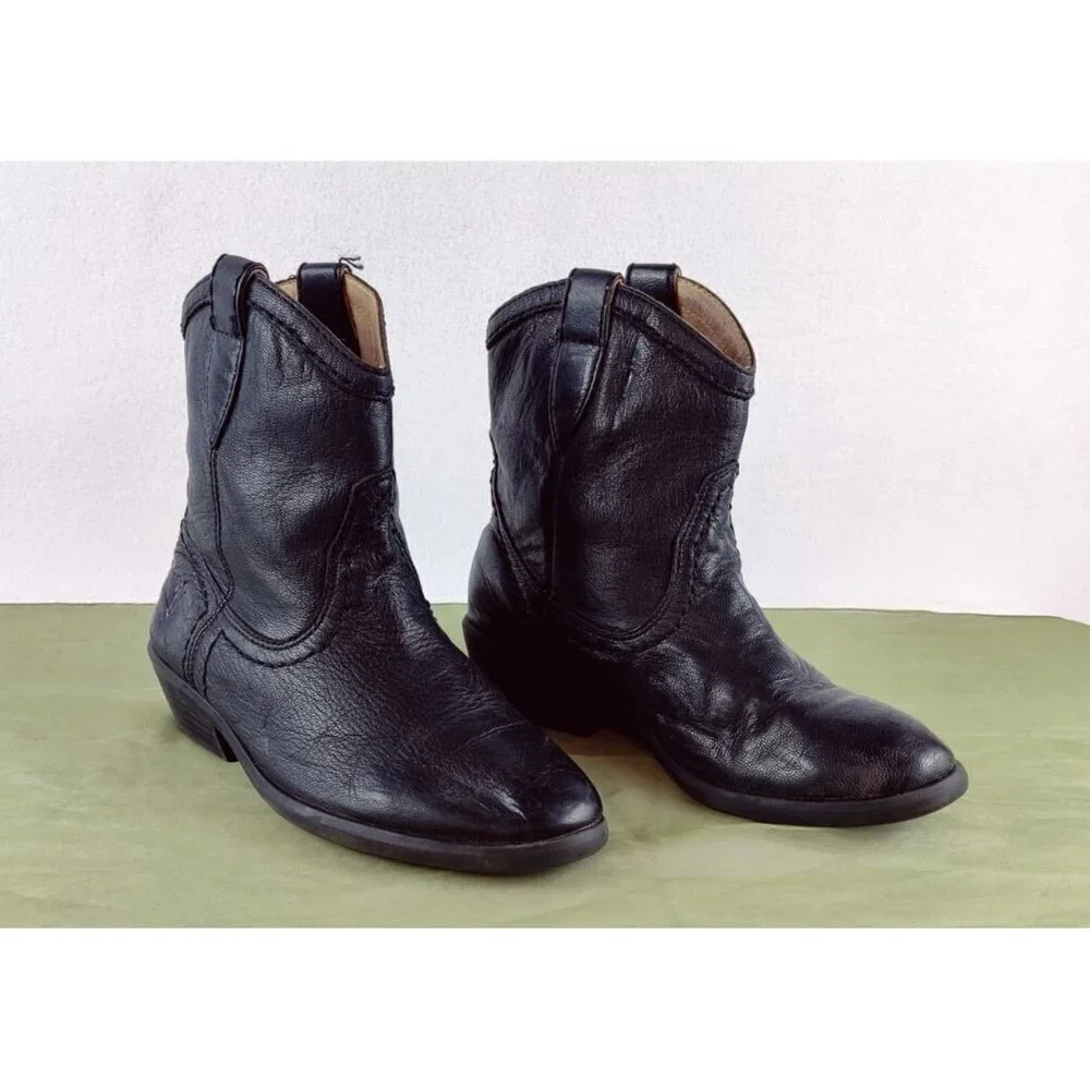 Kids Frye Black Leather Bootie Carson Shortie 13E Unisex Pull On Loops Western